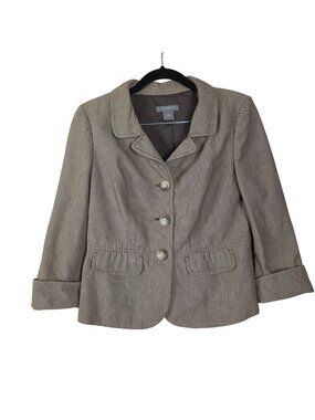 Ann Taylor Womens Petites 4P Beige Button-Up Blazer Jacket Front Pockets Stylish